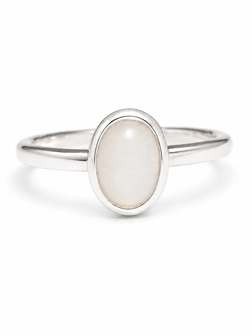 SIZE 7 Sterling Silver Oval White Moonstone Ring